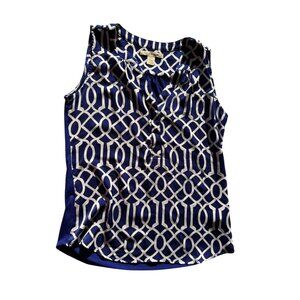 Navy & White Geometric Sleeveless Blouse By Hanna & Gracie Size M